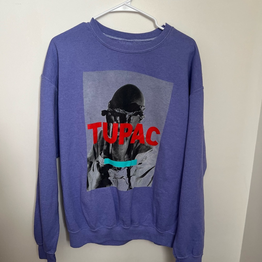 2Pac Tupac Crewneck Sweatshirt Pullover Long Sleeve size Large in Vibrant Purple